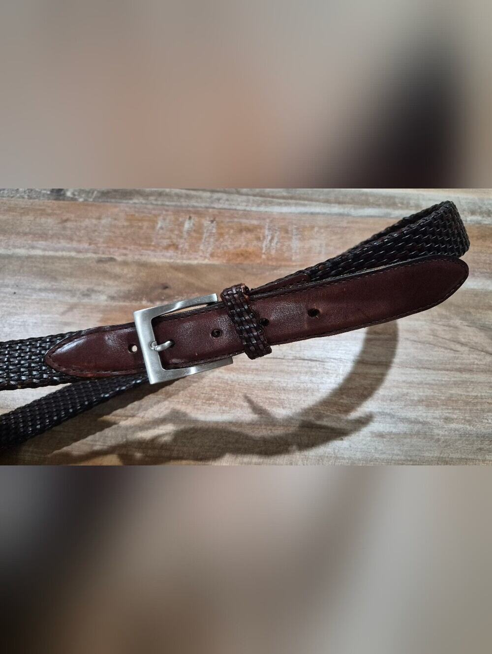 IZOD Men's Braided Woven Belt Black Brown Leather Trim Size 36 / 90